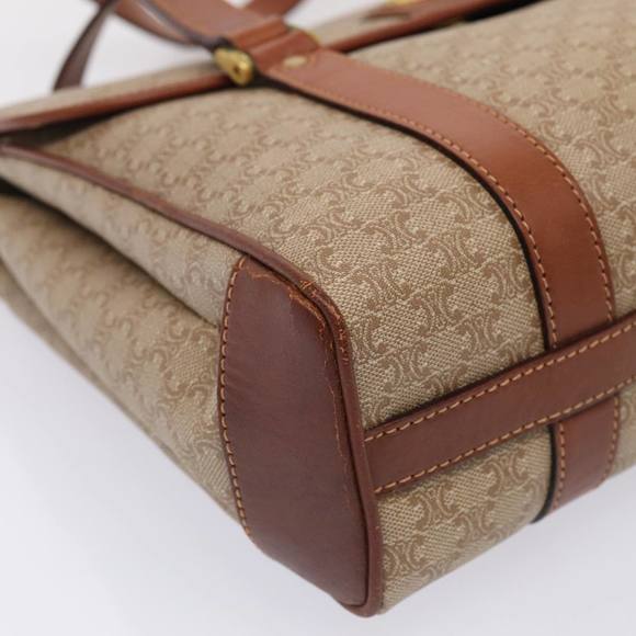 CELINE Macadam Canvas Hand Bag Beige Gold Auth 86426 - Picture 15 of 16
